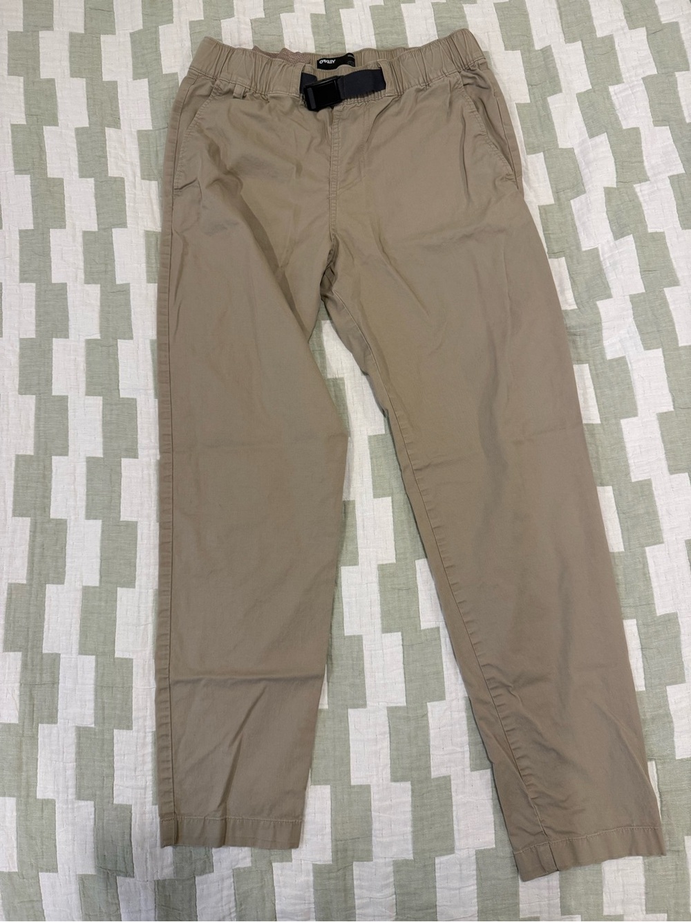 Oakley Men's Tan Chino Pants with Black Webbing Belt